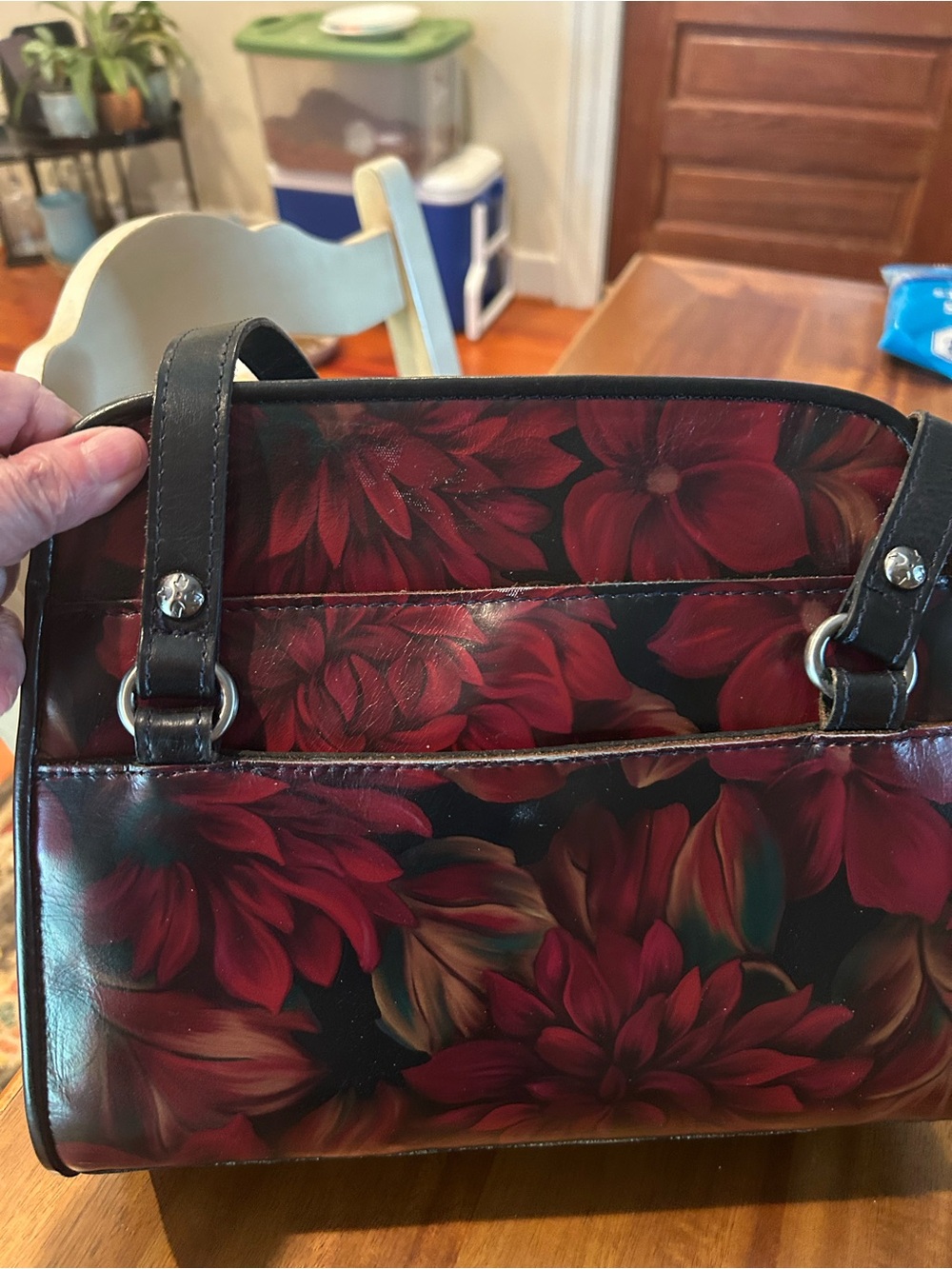 Patricia Nash Red Floral Shoulder Bag with Black Straps
